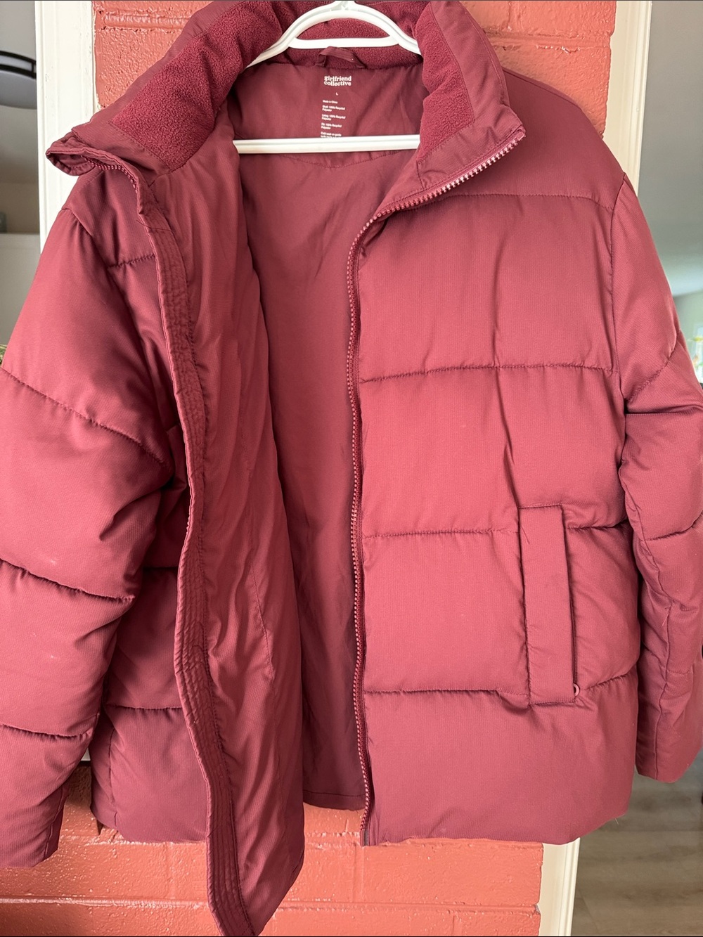 girlfriend collective Burgundy Quilted Puffer Jacket Large - Picture 5 of 7